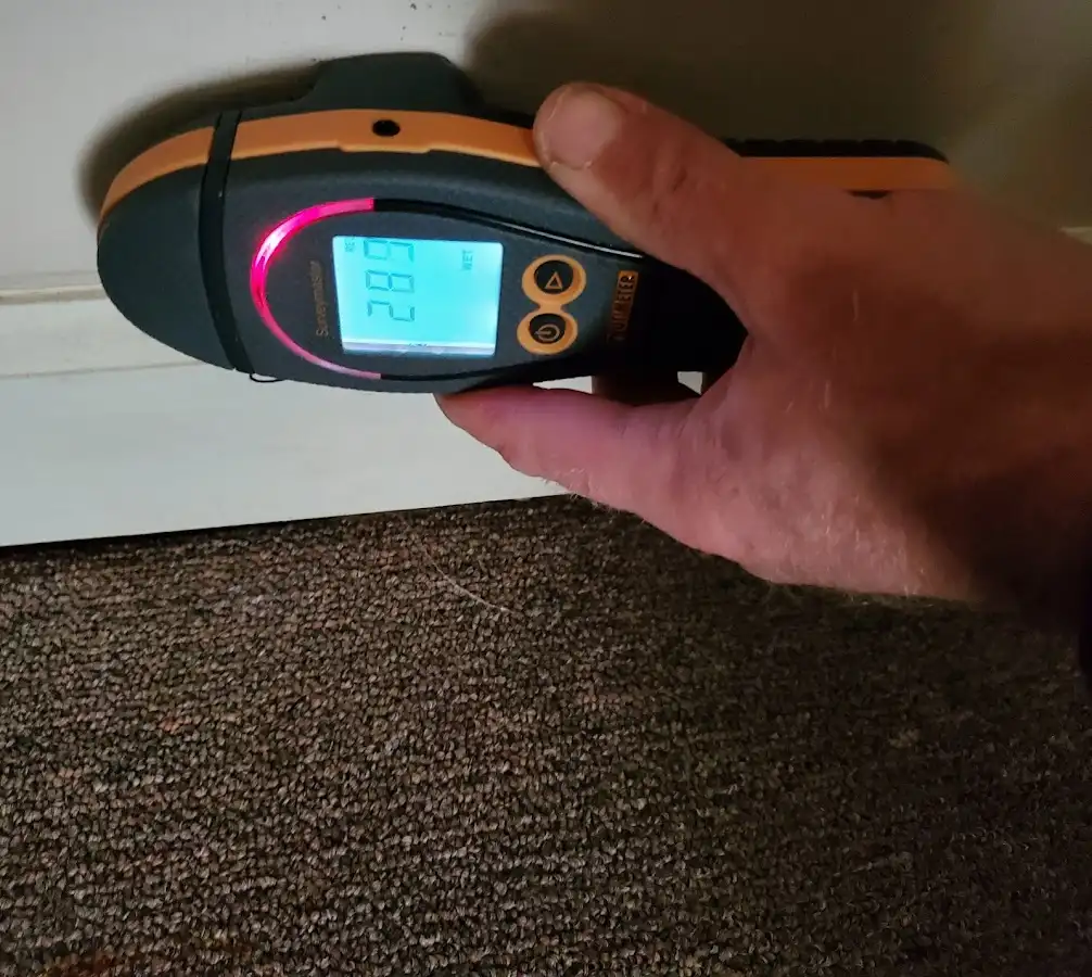 Moisture detection at baseboard during Sewage Cleanup & Sanitation in Brick